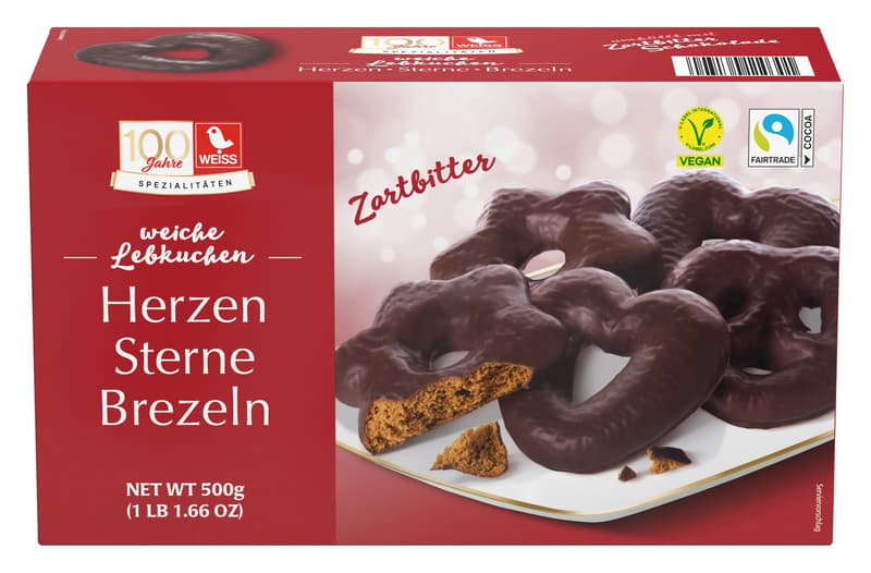Weiss Herzen/Sterne/Brezeln Zartbitter