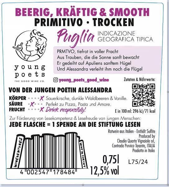 Young Poets Primitivo Puglia IGT 0. 75l Dry