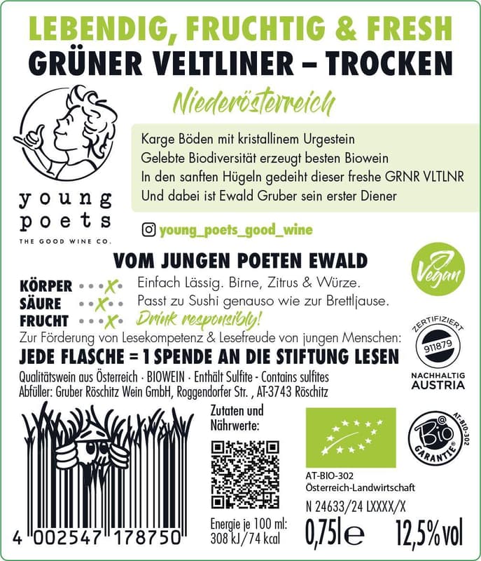 Young Poets The grass is always Grüner Veltliner 0. 75l
