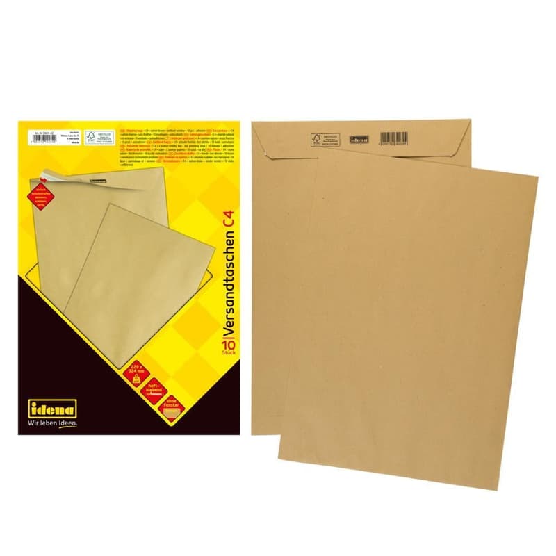 Idena Versandtaschen ohne Fenster haftklebend 90g/m² braun DIN C4 10 Stück