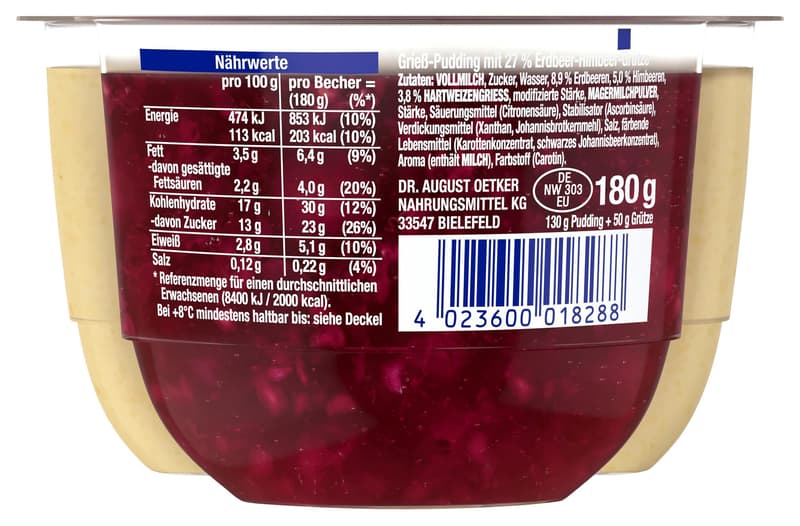 Dr. Oetker Grießpudding mit Erdbeer-Himbeer Grütze