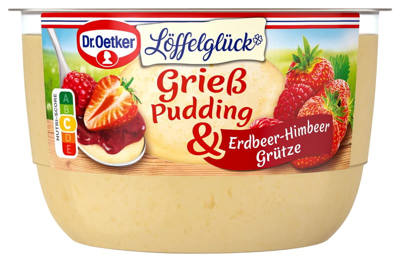 Dr. Oetker Grießpudding mit Erdbeer-Himbeer Grütze