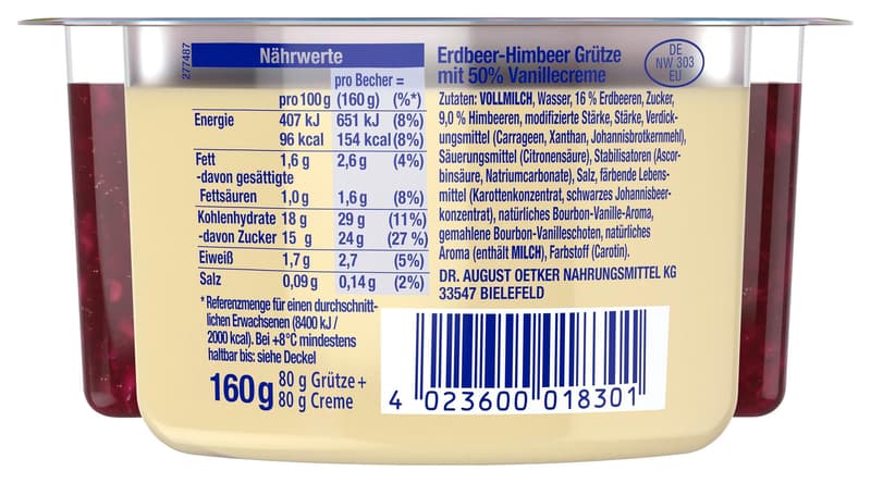 Dr. Oetker Löffelglück Erdbeer-Himbeer Grütze mit Vanillecreme