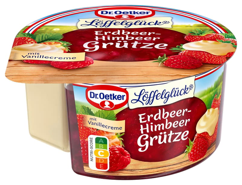 Dr. Oetker Löffelglück Erdbeer-Himbeer Grütze mit Vanillecreme