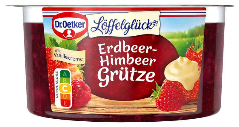 Dr. Oetker Löffelglück Erdbeer-Himbeer Grütze mit Vanillecreme