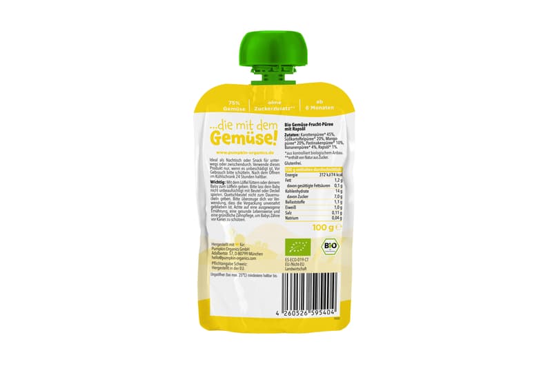Pumpkin Organics Bio Quetschie Karotte, Süßkartoffel, Mango, Pastinake ab 6 Monaten