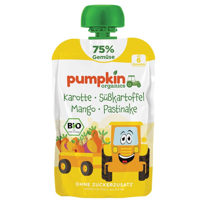 Pumpkin Organics Bio Quetschie Karotte, Süßkartoffel, Mango, Pastinake ab 6 Monaten