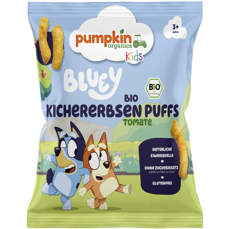 Pumpkin Organics Bluey organic chickpea puff tomato