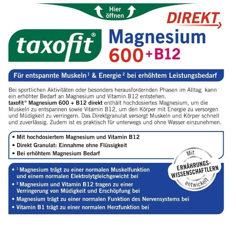 Taxofit Magnesium 600 + B12 Direkt Granulat 20 Stück