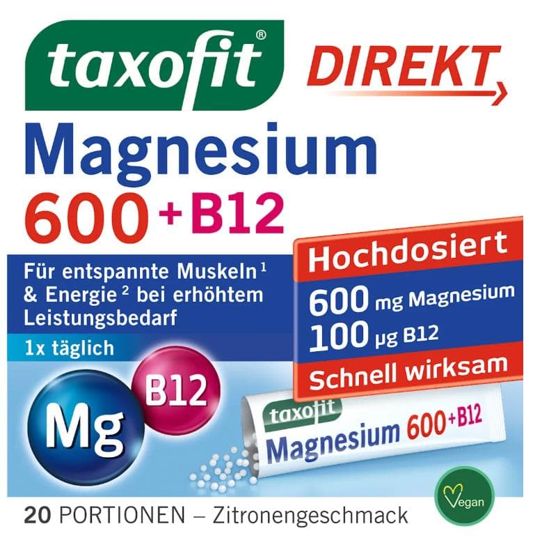 Taxofit Magnesium 600 + B12 Direkt Granulat 20 Stück