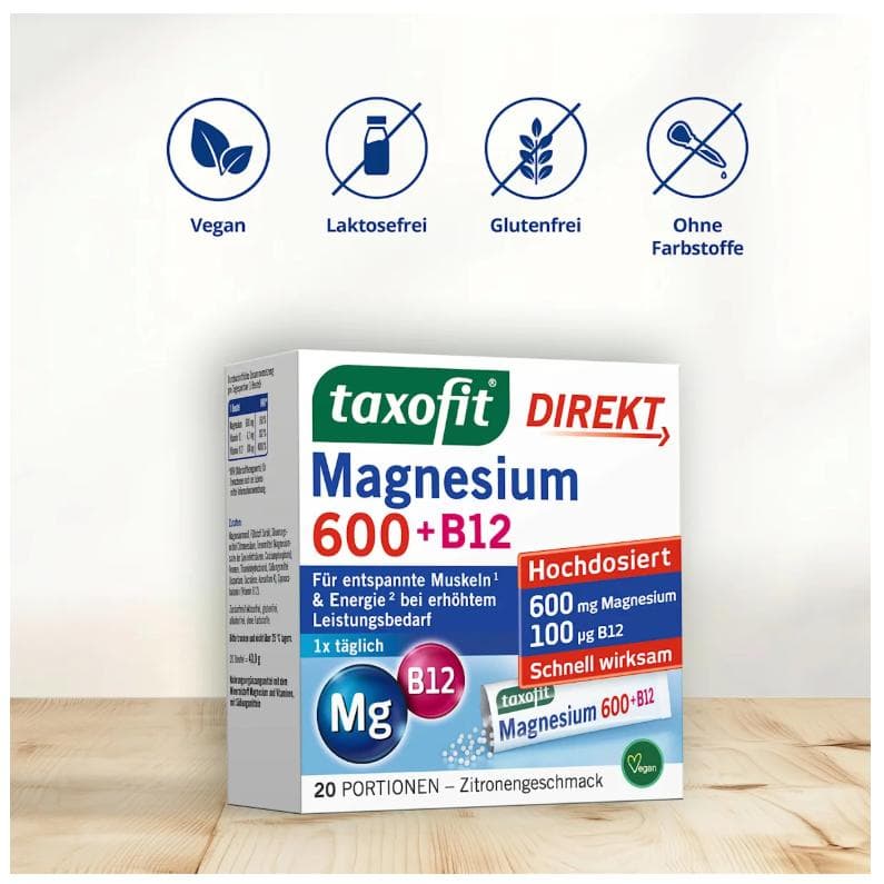 Taxofit Magnesium 600 + B12 Direkt Granulat 20 Stück