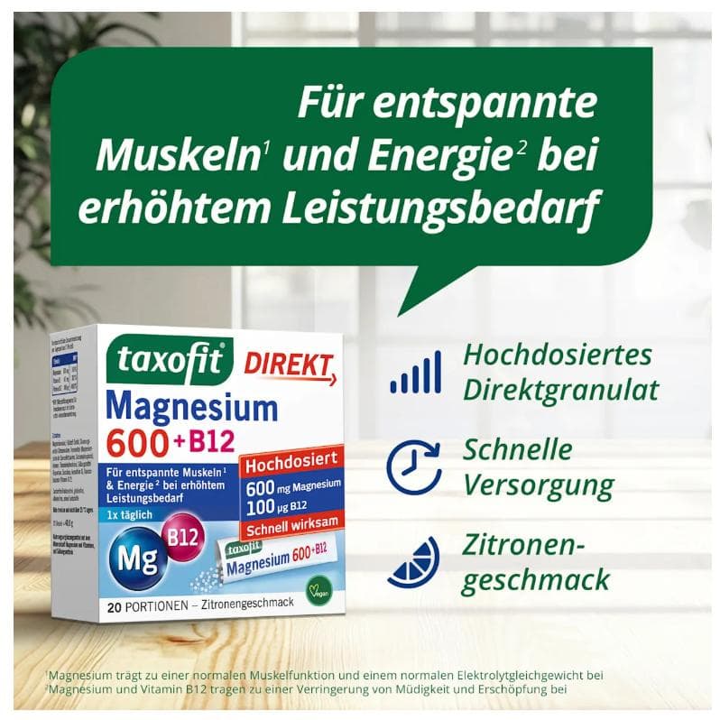 Taxofit Magnesium 600 + B12 Direkt Granulat 20 Stück