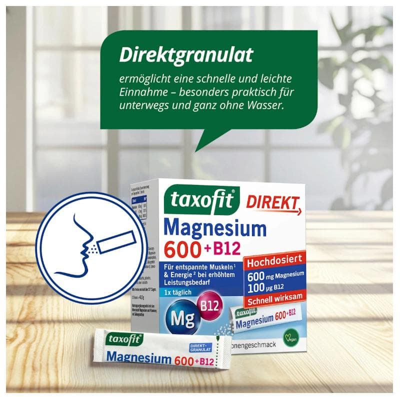 Taxofit Magnesium 600 + B12 Direkt Granulat 20 Stück