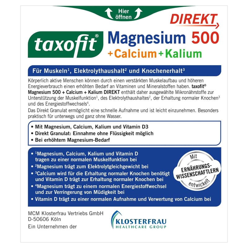 Taxofit Magnesium 500 + Calcium + Potassium Direct Granules 20 pieces