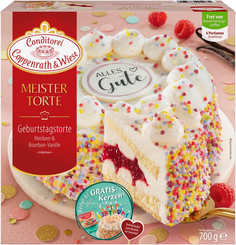 Conditorei Coppenrath & Wiese Meistertorte Geburtstagstorte Himbeer & Bourbon-Vanille 700 g