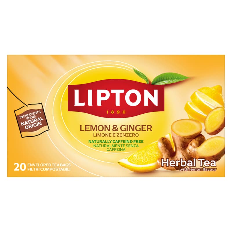 Lipton Lemon Ginger Refresh fruit tea with lemon & ginger caffeine-free Rainforest Alliance certified 20 tea bags