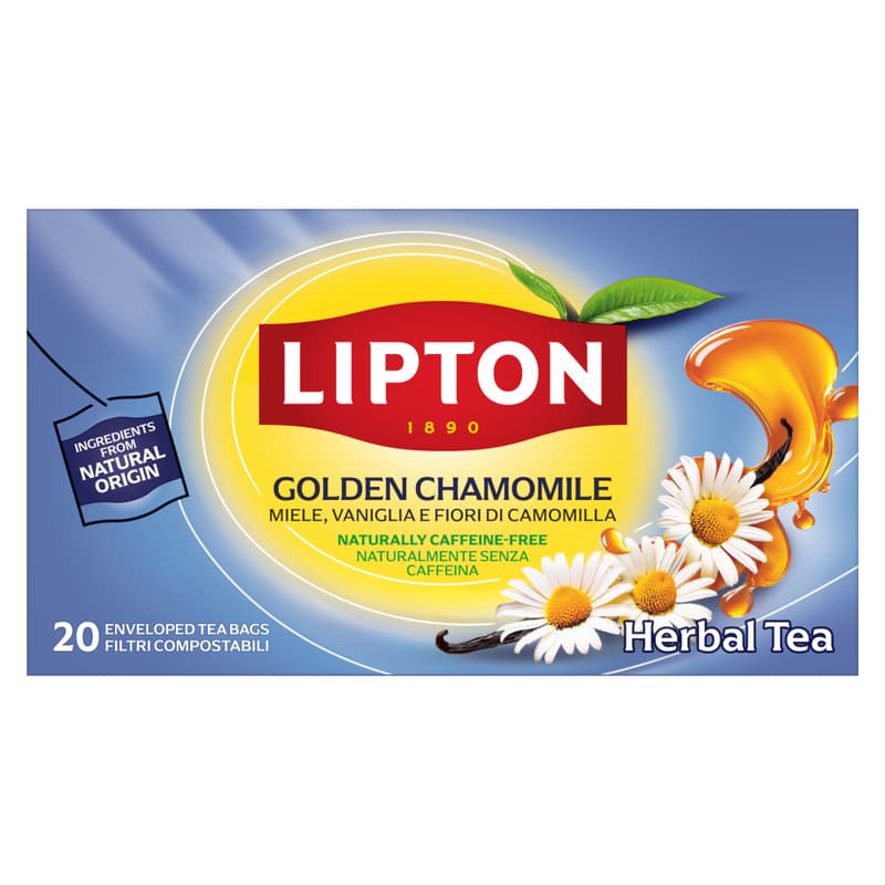 Lipton Golden Chamomile herbal tea with chamomile, honey & vanilla, caffeine-free, Rainforest Alliance certified, 20 tea bags