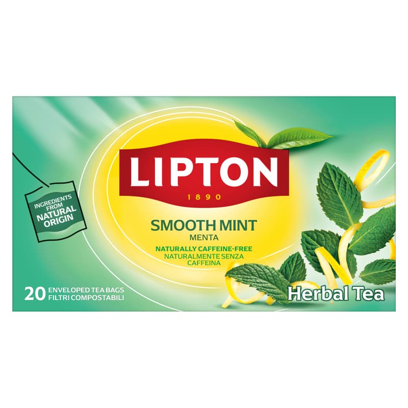 Lipton Smooth Mint herbal tea with green mint & peppermint caffeine-free Rainforest Alliance certified 20 tea bags