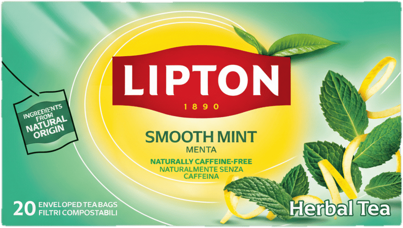 Lipton Smooth Mint herbal tea with green mint & peppermint caffeine-free Rainforest Alliance certified 20 tea bags