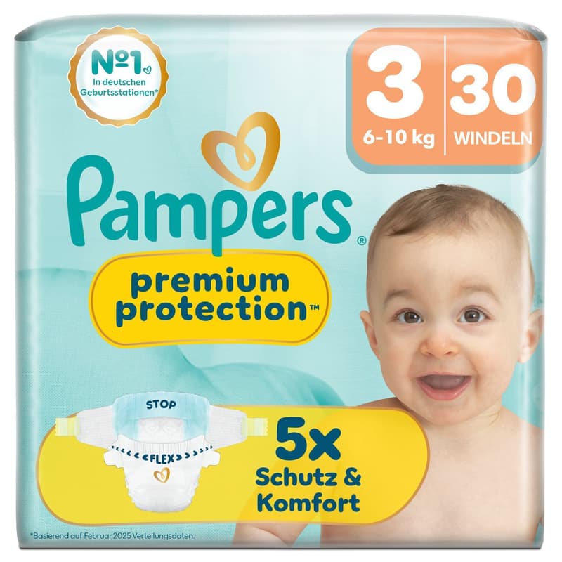 Pampers Premium Protection Windeln Gr.3 Midi, Single Pack, 6-10kg
