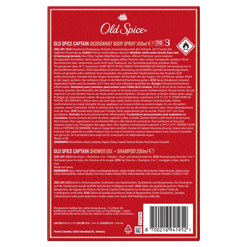 Old Spice Deo Spray Geschenkset Gentlemen Captain Spray, SG