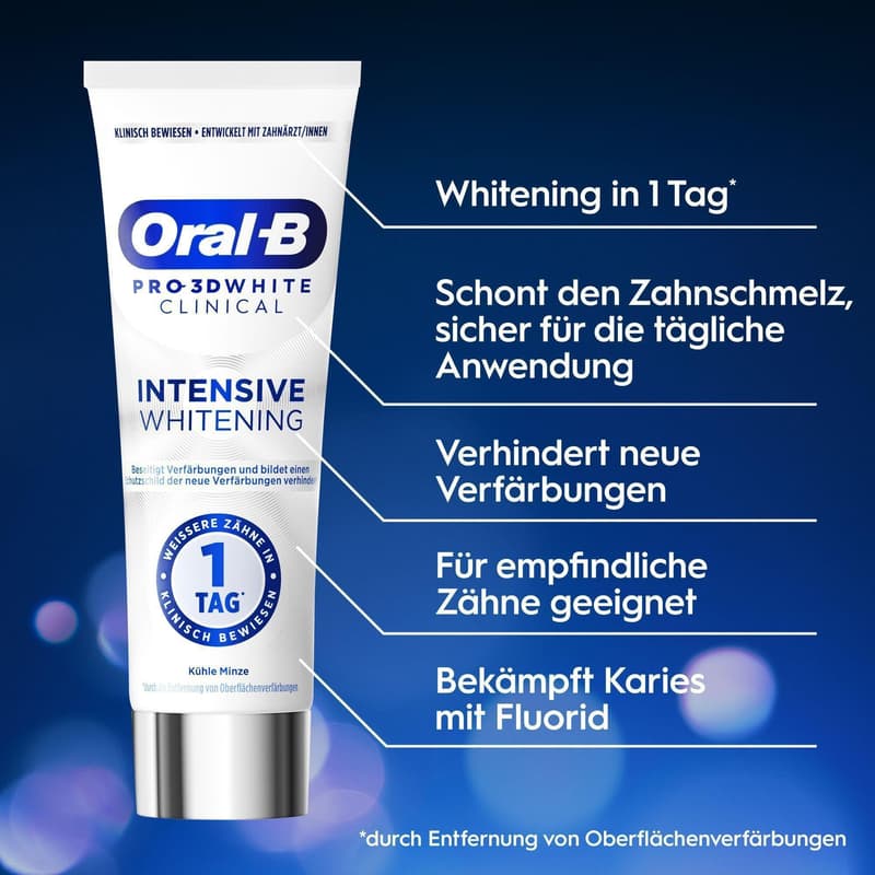 Oral-B Pro 3D White Clinical Intensive Whitening Zahnpasta, Kühle Minze
