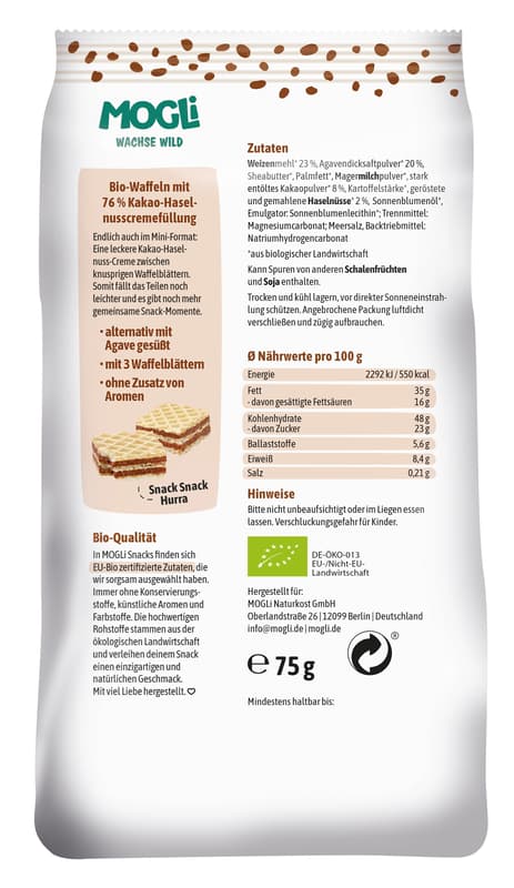 Mogli Organic Mini Cocoa Wafers
