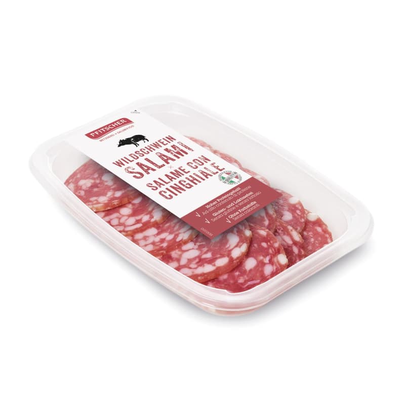 Pfitscher wild boar salami sliced