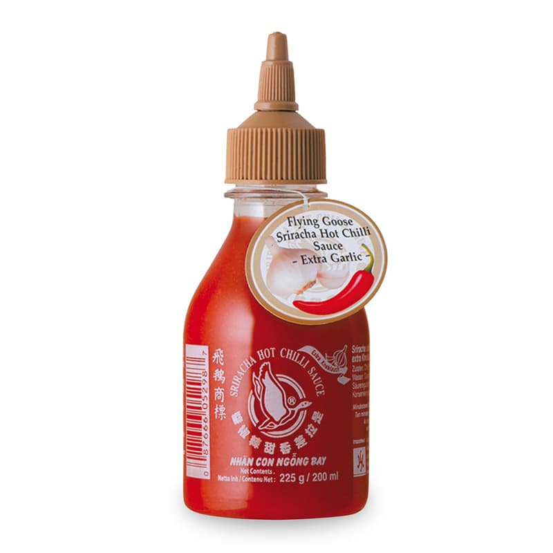 Flying Goose chilli sauce, Sriracha garlic