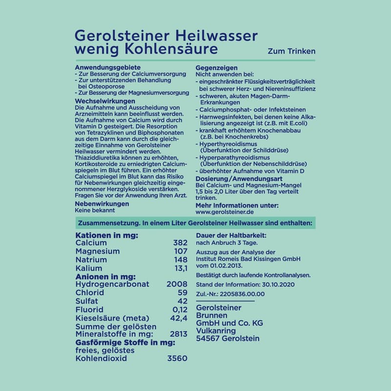 Gerolsteiner Heilwasser wenig Kohlensäure Kiste 6x1,0 l Glas (MEHRWEG)