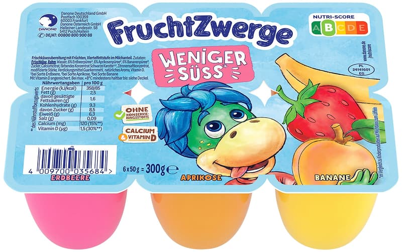 Danone Fruit Dwarfs 20% less sweet