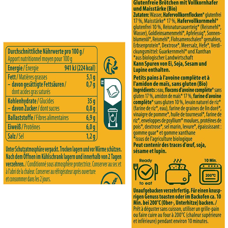 Alnavit BIO Wholemeal Oat Roll glutenfree
