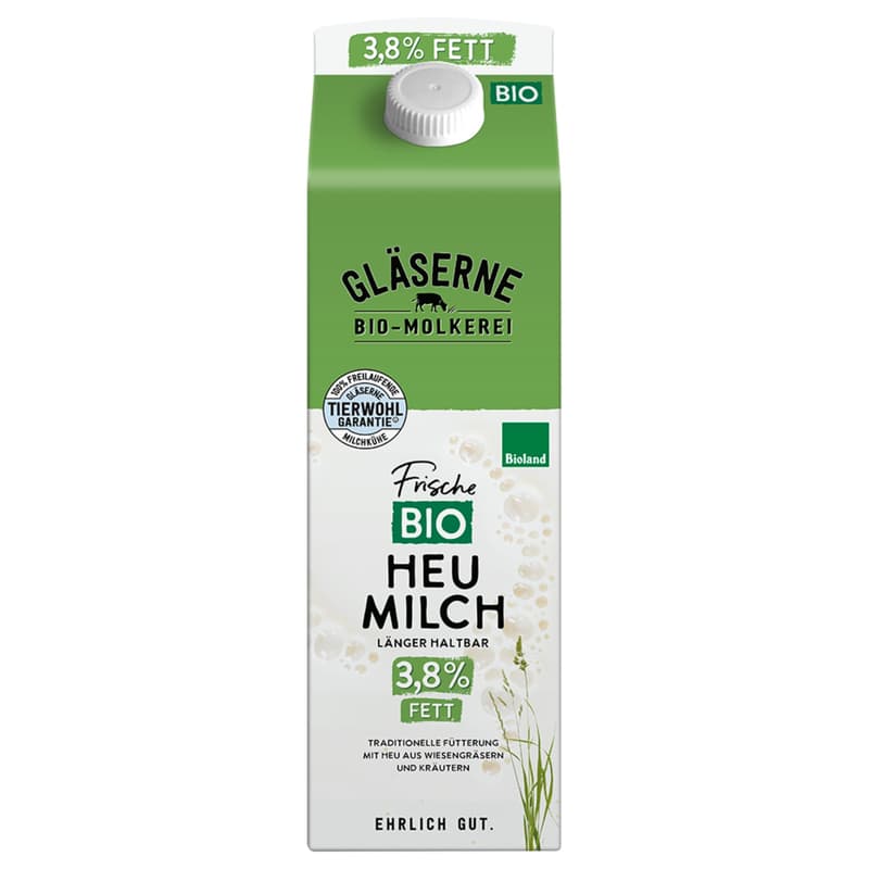 Gläserne Molkerei BIO fresh hay milk, longer shelf life 3.8%
