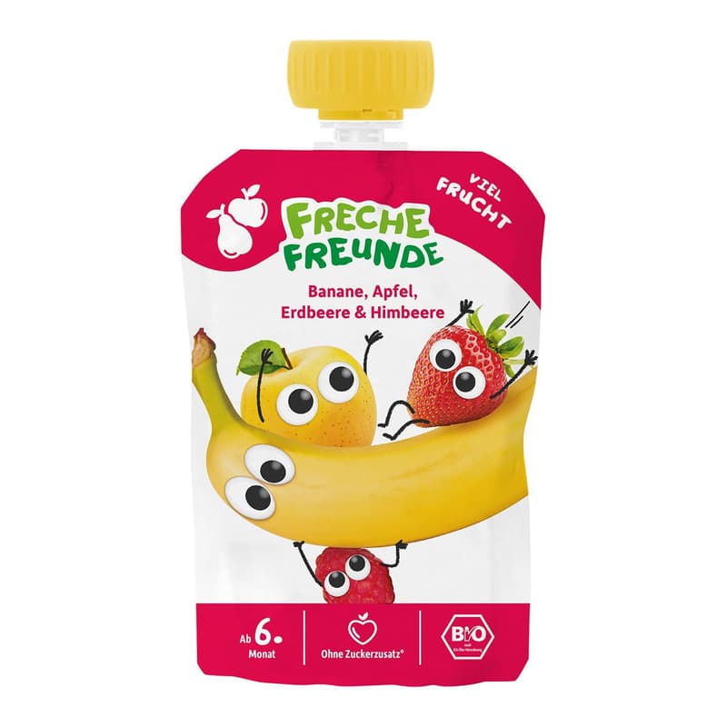 Freche Freunde Organic Squeeze Pouch "Banana, Apple, Strawberry & Raspberry"