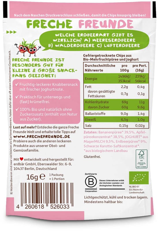 Freche Freunde BIO Smoothie-Chips Banane, Apfel, Erdbeere mit Joghurt