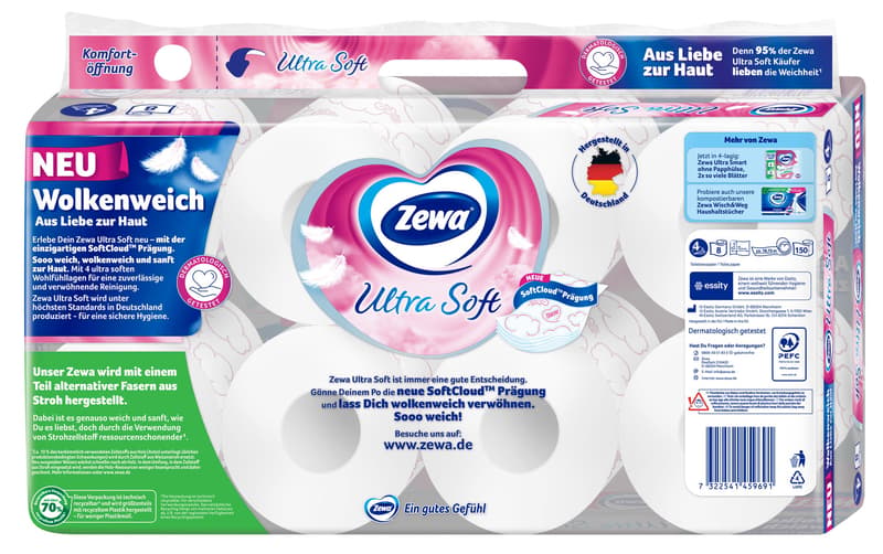 Zewa Ultra Soft Toilettenpapier mit Strohanteil, 4 lagig, 150 Blatt