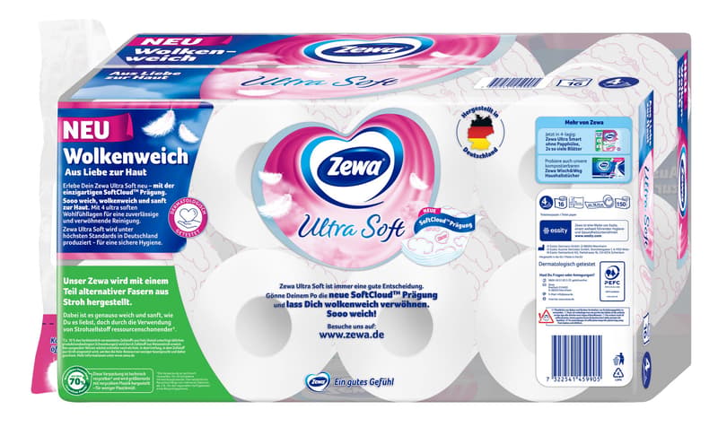 Zewa Ultra Soft Toilettenpapier mit Strohanteil, 4 lagig, 150 Blatt