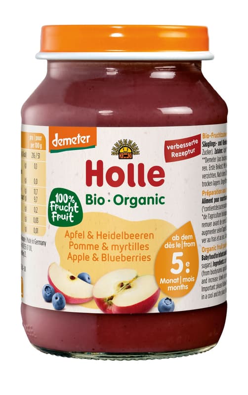 Holle Glas Obst Apfel mit Heidelbeer Demeter