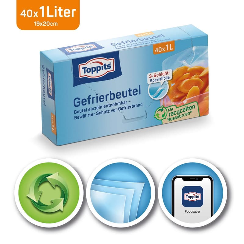 Toppits Gefrierbeutel 1 L/40 NP Standboden