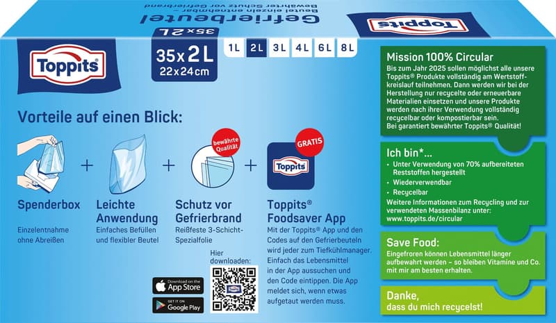 Toppits Gefrierbeutel 2 L/35 NP Standboden
