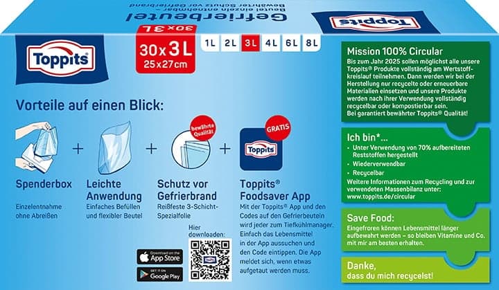 Toppits Gefrierbeutel 3 L/30 NP Standboden