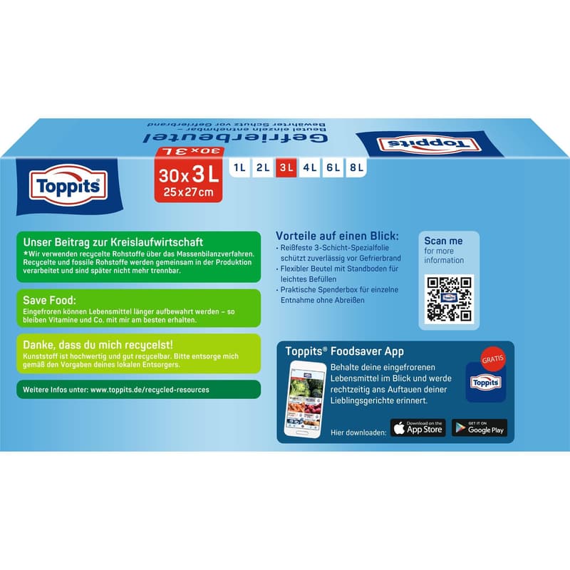 Toppits Gefrierbeutel 3 L/30 NP Standboden
