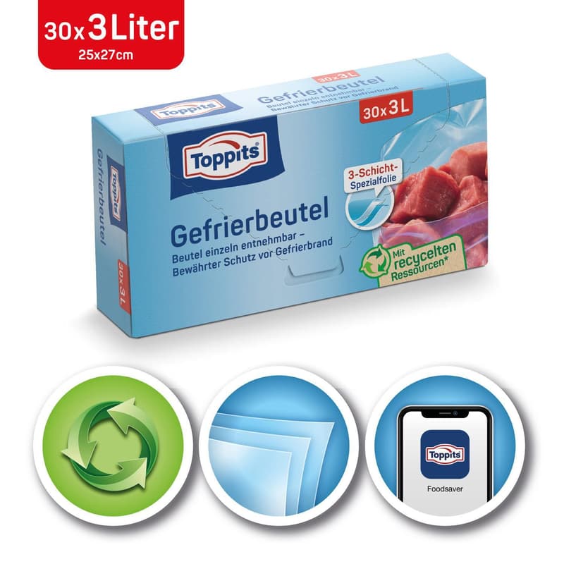 Toppits Gefrierbeutel 3 L/30 NP Standboden