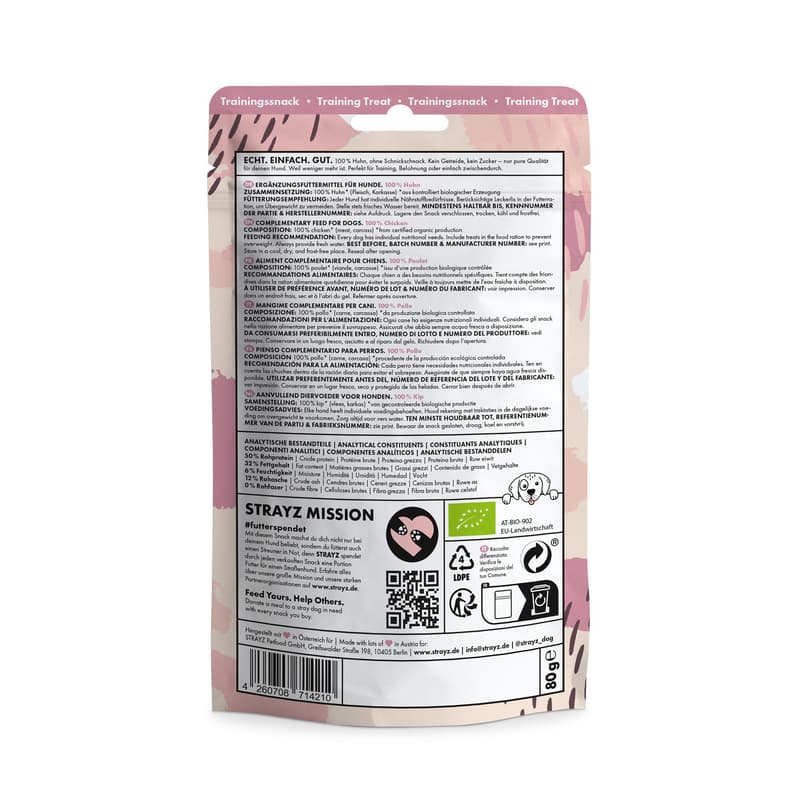 STRAYZ Dog Snack Organic 100% Chicken