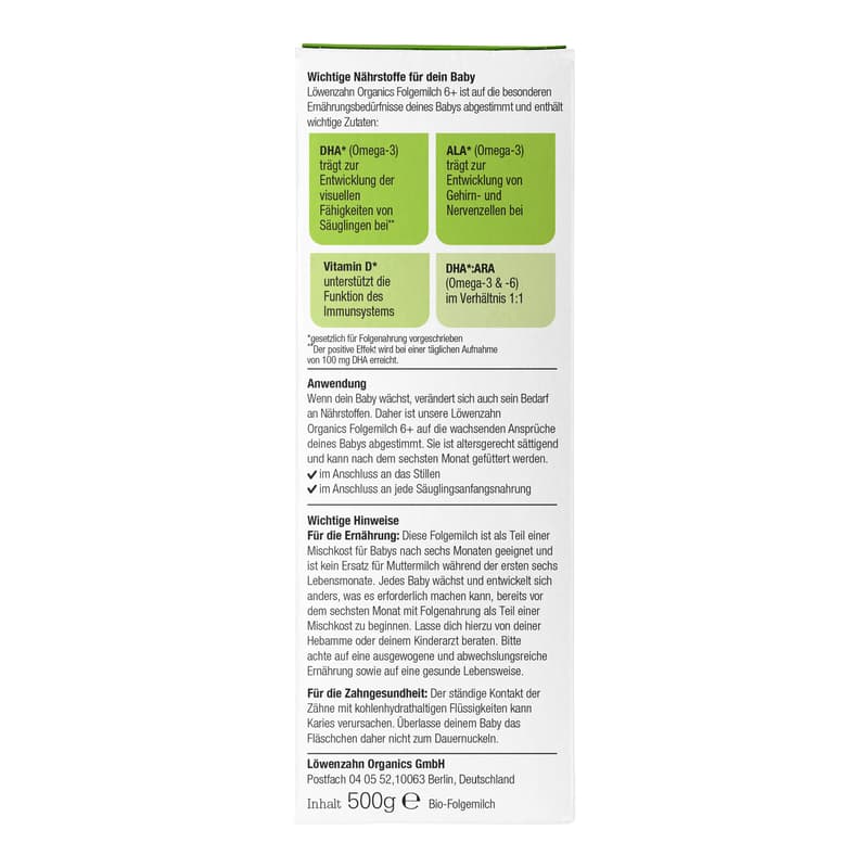 Löwenzahn Organics Bio Folgemilch 6+ Monate