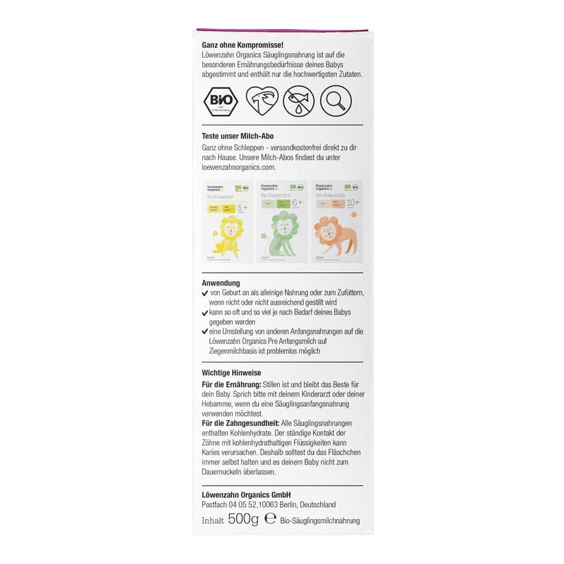Löwenzahn Organics Anfangsmilch 0+ Monate Ziegenmilch