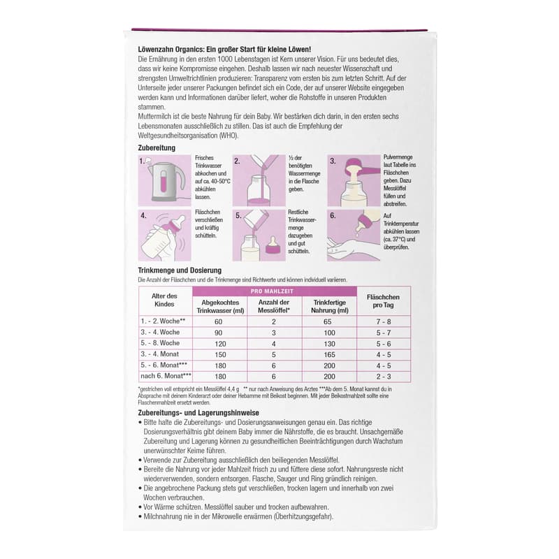 Löwenzahn Organics Anfangsmilch 0+ Monate Ziegenmilch