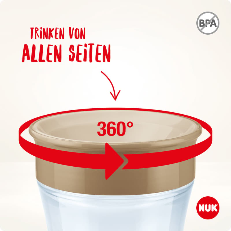 NUK Magic Cup 230ml, 360°-Trinkrand, abdichtende Silikonscheibe, ab 8 Monaten, BPA frei, rot