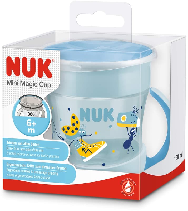 NUK Mini Magic Cup, 160ml, einzigartiger Trinkrand, abdichtende Silikonscheibe, ab 6 Monaten, 1 Stück, Blau