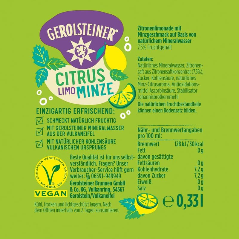 Gerolsteiner Citrus-Minze Limonade (MEHRWEG)